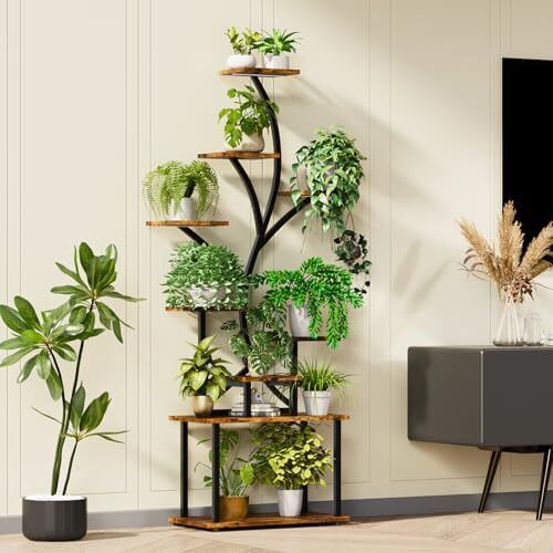 Plant Stand Indoor with Grow Lights, 9-Tier Tall S-Shaped Metal Plant Shelf Pot Stand for Plants Multiple, 161 CM Corner Shelf Plant