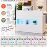 White Reception Desk with LED Light, Storage & Power Outlets Image 2