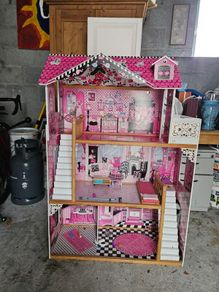 Large 3 Storey Wooden Dolls House  Pink & White