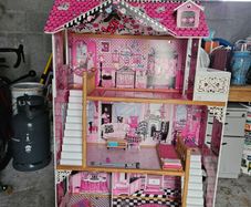 Large 3 Storey Wooden Dolls House  Pink & White