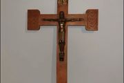 Large Antique oak and brass crucifix 27 inches by 15 inches