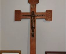 Large Antique oak and brass crucifix 27 inches by 15 inches