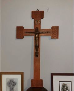 Large Antique oak and brass crucifix 27 inches by 15 inches