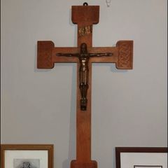 Large Antique oak and brass crucifix 27 inches by 15 inches