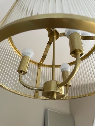 Brass and ribbed glass pendant light fitting
