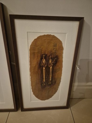 Beautiful pair of mid century style abstract paintings,African/tribal motif,skibbreen framed