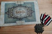 WWI German Hindenburg Cross Medal + 1920 100 Mark Banknote / Military &amp; Currency Bundle