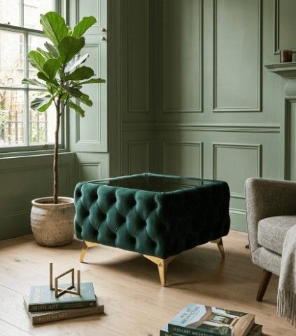 Chesterfield Velvet Square Coffee Table with Glass