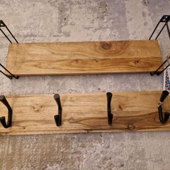 wooden shelf and coat hanger