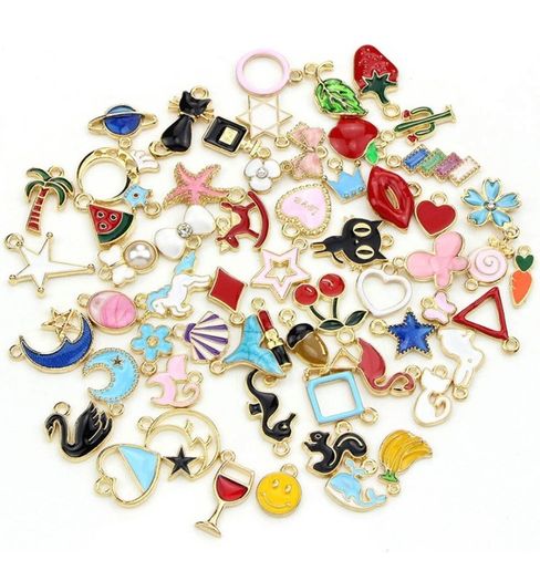 60Pcs Charms for Jewellery Making Assorted Gold Plated Enamel Animal Moon Star Fruit Charm Pendant DIY Necklace Bracelet Earring Crafts (FREE POSTAGE)