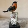 Hand-Carved Gemstone Bullfinch on Raw Amazonite Base Image 6