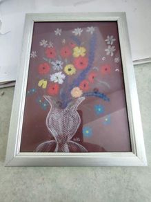 Lovely framed coloured chalk still life flower vase