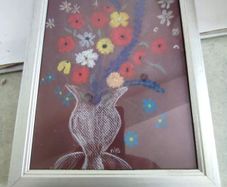 Lovely framed coloured chalk still life flower vase