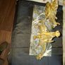 Rare Don Quixote and Sancho Panza cast in patinated bronze and mounted onto a veined marble plinth base. Don Quixote is depicted atop his gaunt horse, Rocinante, holding his shield, while his squire Sancho Panza follows Image 7