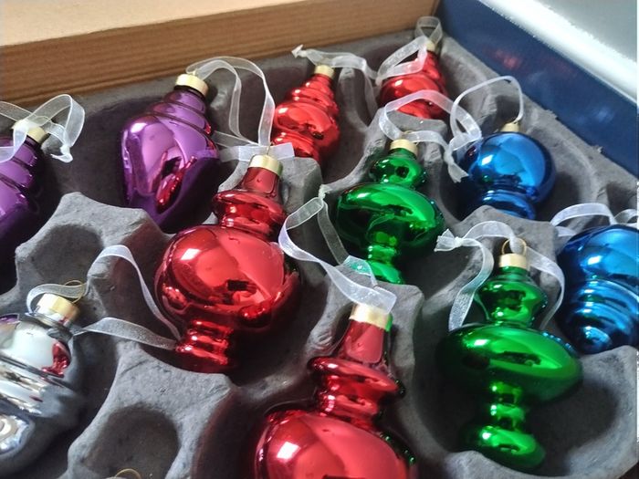 Retro Vintage Style Christmas Baubles one Box of x12 Glass Ornaments