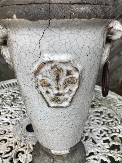 Antique French Stoneware and Enamel Pot