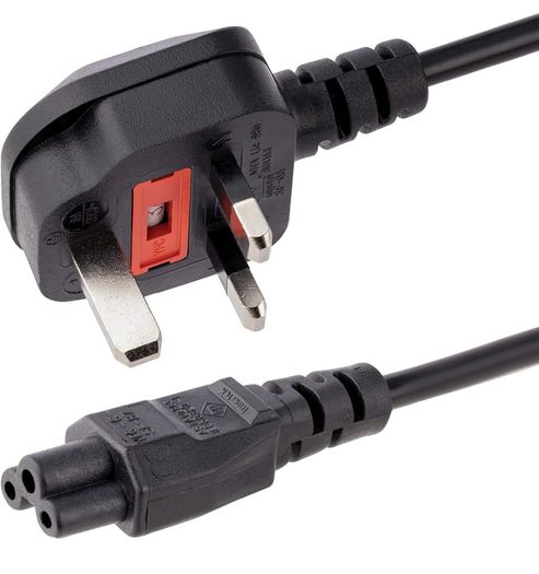 PXTNB3SUK1M 1m Laptop Power Cord - 3 Slot for UK - BS-1363 to C5 Clover Leaf Power Cable Lead, Black
