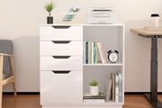 4 Drawer Wood Lateral File Cabinet, A4 Letter Size Suspension File Hanging Folder Filing Cabinet, Printer Stand with Open Storage Shelf for Office and Home,White
