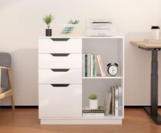 4 Drawer Wood Lateral File Cabinet, A4 Letter Size Suspension File Hanging Folder Filing Cabinet, Printer Stand with Open Storage Shelf for Office and Home,White