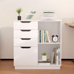 4 Drawer Wood Lateral File Cabinet, A4 Letter Size Suspension File Hanging Folder Filing Cabinet, Printer Stand with Open Storage Shelf for Office and Home,White