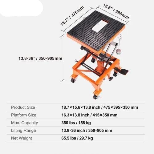 Hydraulic Motorcycle Lift Table 158.8 kg Dirt Bike Scissor Jack Stand