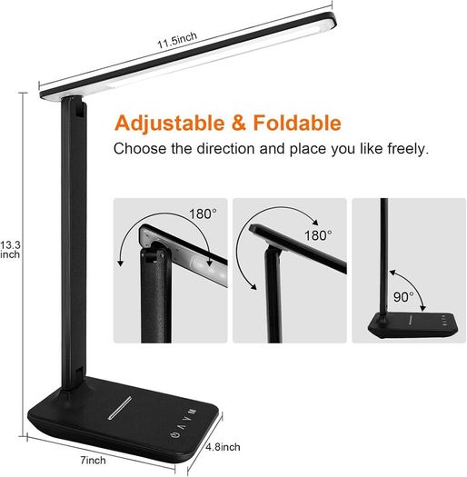 Desk Lamp Dimmable Led Table Lamp Reading Light with USB Charging Port, 5 Lighting Modes, Touch Control Desk Light, Foldable Nail Lamp for Studying Working Reading Office Bedside