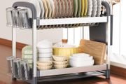 Brand New 2-Tier Dish Drainer with Utensil &amp; Cup Holders Drip Tray