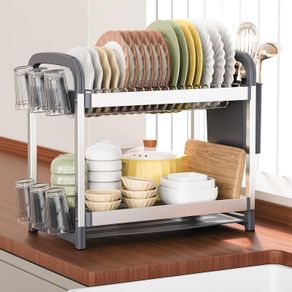 Brand New 2-Tier Dish Drainer with Utensil & Cup Holders Drip Tray