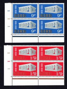 1969 Ireland Europa (CEPT) Commemorative Stamps Plate Block III Mint Never Hinged (MNH)