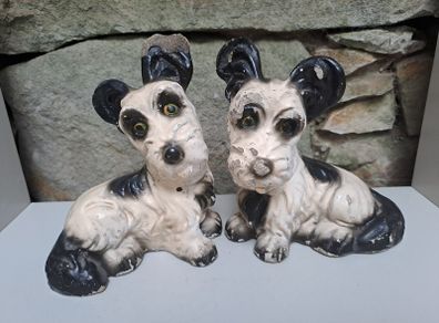 Vintage chalkware terrier dogs
