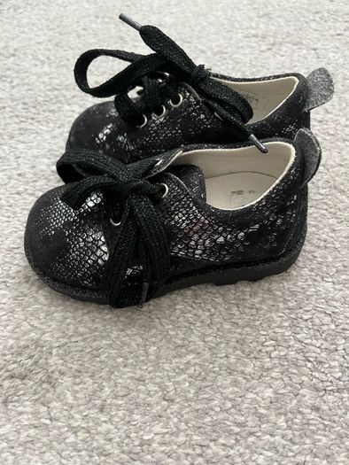 Primigi Baby Girls Black Silver Metallic Shimmer Leather Shoes EU 20 UK 4