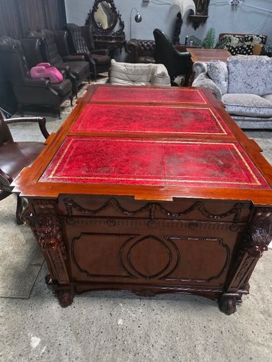 Thomas Chippendale Lions Head Carved Twin Pedestal Partner Desk