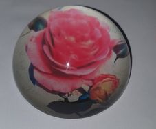 Vintage Style Domed Glass Rose Paperweight - Excellent Condition