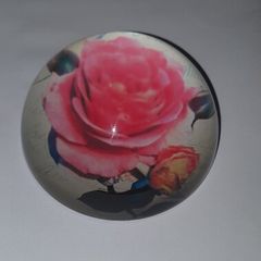 Vintage Style Domed Glass Rose Paperweight - Excellent Condition