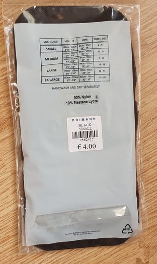 'BNIP = A Pair of Size Small Black Tights - Size on Pack in Pictures - E