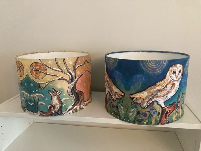 Dawn Maciocia Designer Lampshades Fox and Barn Owl Pair