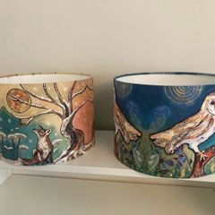 Dawn Maciocia Designer Lampshades Fox and Barn Owl Pair