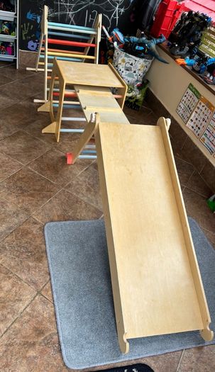 Kids wooden climbing frame and slide