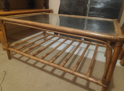 glass wicker table