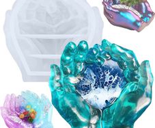 3D Hand Shape Storage Box Moulds Upgraded Large 2-Hands Model Epoxy Casting Resin Mould Ashtray Molds Silicone Jewelry Storage Mold for Jewelry Box Candy Tray Candle Holder Home Decorations (FREE POSTAGE)