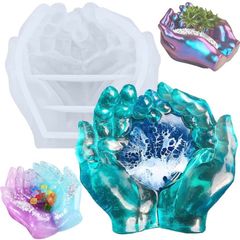 3D Hand Shape Storage Box Moulds Upgraded Large 2-Hands Model Epoxy Casting Resin Mould Ashtray Molds Silicone Jewelry Storage Mold for Jewelry Box Candy Tray Candle Holder Home Decorations (FREE POSTAGE)