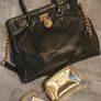 Michael Kors Black Leather Gold Chain Tote Bag Image 3