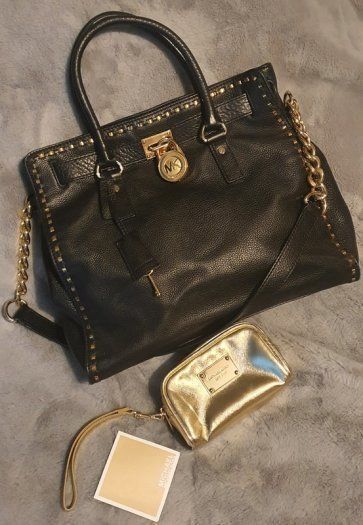Michael Kors Black Leather Gold Chain Tote Bag