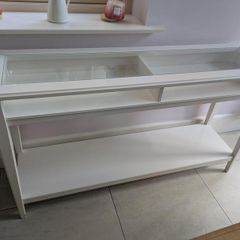 Hall table  (Off-white/creme, Glass top)