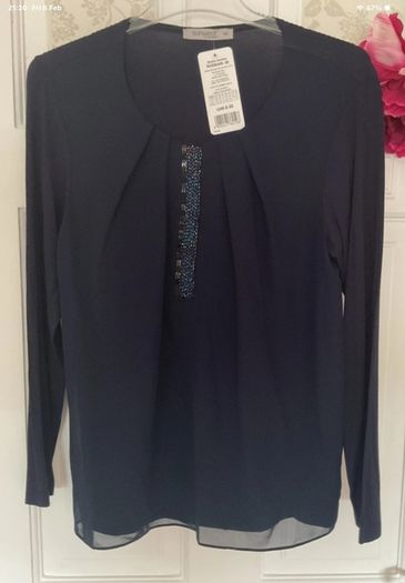 top Bnwt navy chiffon & embelished front sunwear brand European brand size 38