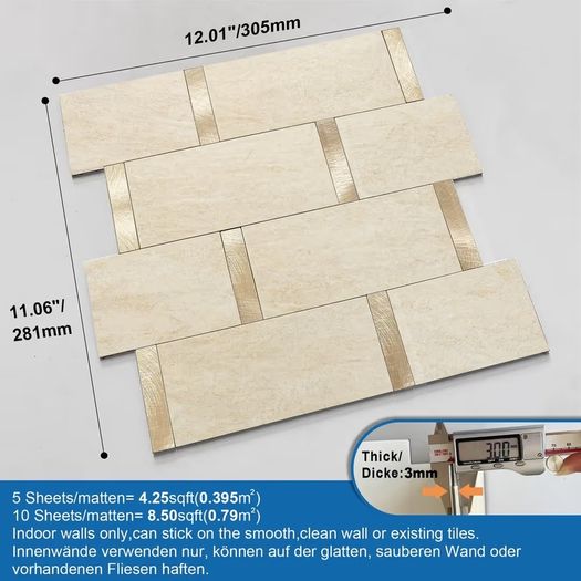 Brand New M MOFIT Metro Tiles Self-Adhesive Kitchen, Marble Self-Adhesive Wall Tiles