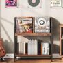 2-Tier Vinyl Record Storage Holder Rack, 250 LP Albums Display Shelf, Wooden Vinyl Storage Rack with Wire Dividers for Records, CDs, Books, Rustic Brown and Black Image 6