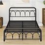 4ft6 Double Bed Frame with High Headboard and Footboard,Vintage Platform Bed Double,Heavy Duty Metal Platform,Steel Slat Support,No Box Spring Needed,Easy Assembly,Black Image 3