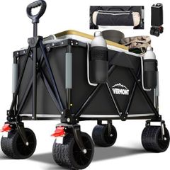 150kg Festival Camping Trolley on Wheels Heavy Duty Folding Wagon Cart with Detachable All-Terrain Wheels, Brake, Adjustable Handle, Portable for Outdoor, Beach, Garden & Shopping Black