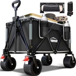 150kg Festival Camping Trolley on Wheels Heavy Duty Folding Wagon Cart with Detachable All-Terrain Wheels, Brake, Adjustable Handle, Portable for Outdoor, Beach, Garden & Shopping Black